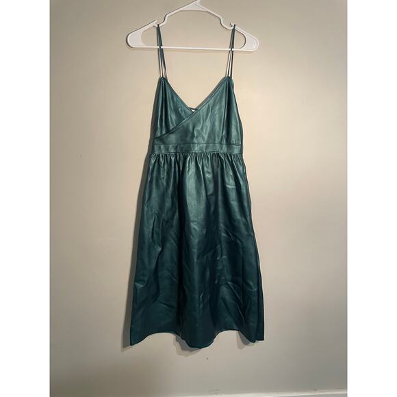 Zara Knit Green Faux Leather Midi Dress Size Small‎ - Picture 2 of 12
